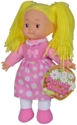 Papusa Flower Dolly din material textil 38 cm cu parul galben 
