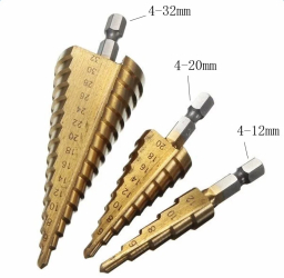 Set 3 burghie tip Freza Elicoidala in trepte pentru metal 4-10mm4-20mm4-32mm 