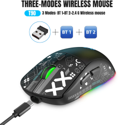 3 Moduri Mouse de Gaming Bluetooth Reincarcabil RGB Wireless - negru 
