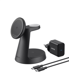 Incarcator wireless magnetic Anker MagGo 3-in-1 MagSafe Qi2 15W (incarcator si cablu inclus) Negru 