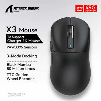 Atac Shark PixArt Mouse de Gaming Bluetooth &ndash 26000DPI Tri-Mod 49g Usor Functie Macro - X3 Negru 
