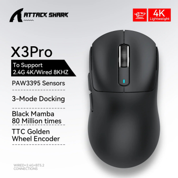 Atac Shark PixArt Mouse de Gaming Bluetooth &ndash 26000DPI Tri-Mod 49g Usor Functie Macro - X3Pro Black-4K 