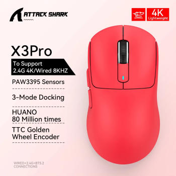 Atac Shark X3 Mouse Bluetooth PixArt PAW3395 Conexiune Tri-Mod - X3Pro Rosu-4K 