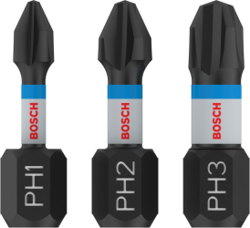 Bosch - Set 3 biti de impact 25mm PH1 PH2 PH3 2608522470 