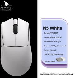 Mouse de gaming Darmoshark Bluetooth Wireless Tri-Mode 26K DPI - N5 Alb 