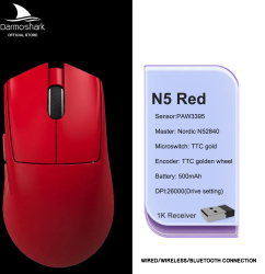 Mouse de gaming Darmoshark Bluetooth Wireless Tri-Mode 26K DPI - N5 Rosu 