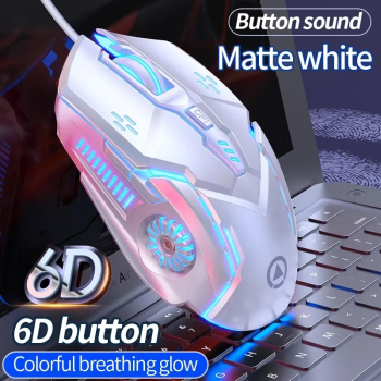 Mouse de gaming ergonomic cu fir RGB 3200DPI 6 butoane - Alb 
