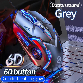 Mouse de gaming ergonomic cu fir RGB 3200DPI 6 butoane - Gri 