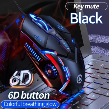 Mouse de gaming ergonomic cu fir RGB 3200DPI 6 butoane - Negru Mute 
