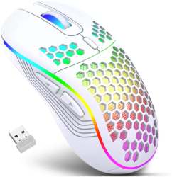 Mouse de gaming wireless 2.4G cu iluminare RGB DPI ajustabil ergonomic - Alb 