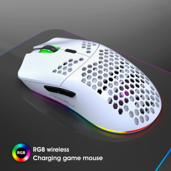 Mouse de gaming wireless RGB ultrausor cu structura in fagure 2.4G - Alb 