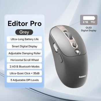 Mouse Wireless Baseus Editor &ndash Bluetooth 5.1 Mod Dublu Ergonomic Durata Lunga de Viata a Bateriei - Gri 