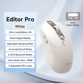 Mouse Wireless Baseus Editor &ndash Bluetooth 5.1 Mod Dublu Ergonomic Durata Lunga de Viata a Bateriei - Alb 