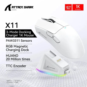 Mouse wireless Bluetooth Attack Shark Pro RGB PAW3395 - X11 Alb P3311 