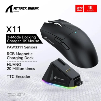 Mouse wireless Bluetooth Attack Shark Pro RGB PAW3395 - X11 Negru P3311 