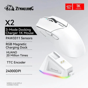 Mouse wireless Bluetooth Attack Shark Pro RGB PAW3395 - X2 Alb P3311 