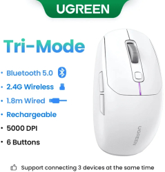 UGREEN Mouse de gaming 5000DPI Mouse wireless Bluetooth 5.0 2.4G Mouse cu fir reincarcabil pentru gameri 6 butoane 