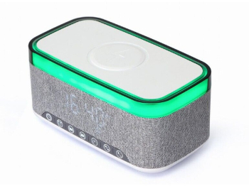 Ceas desteptator digital Gembird DAC-SPKBT-QC15-GR cu difuzor si functie de incarcare wireless alb\/Gri deschis 