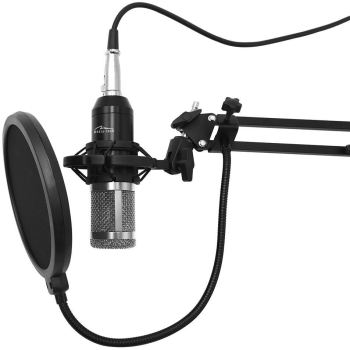 Microfon profesional Media Tech MT397S cu accesorii pentru studio si streaming (Negru)