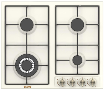 Plita incorporabila rustica SAMUS PSG-64VS3 Gaz 4 arzatoare Wok Gratare metalice Aprindere electrica 58 cm (Bej) 