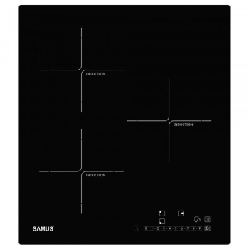 Plita incorporabila inducție Samus PSI-43BG1 lățime 45 cm 5800 W 3 zone de gătit Touch control setări putere in 9 trepte (Sticlă neagră)