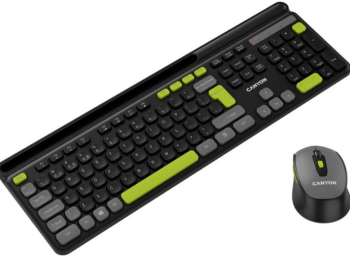 Kit Canyon CNS-HSETW5BK Tastatura Wireless USB + Mouse Optic USB Wireless (Negru/Verde) 