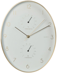 Ceas de perete cu statie meteo 34 cm alb cu auriu design modern 