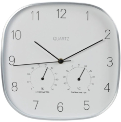 Ceas de perete cu statie meteo metal / sticla 28.5 cm alb / argintiu 