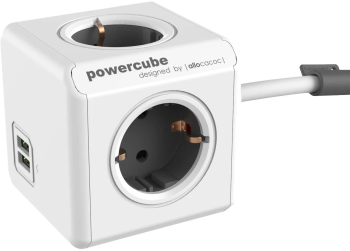 Prelungitor cubic Powercube by Allocacoc 2xUSB 4 prize 3m alb/gri 