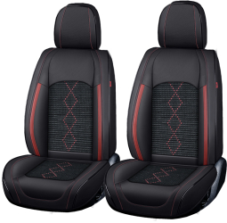 Set Huse Scaune Auto Deluxe din Piele Ecologica si Material Textil Fata/Spate din 13 Piese Universale si Culoare Negru cu Rosu 