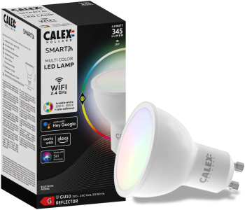 Bec LED RGB inteligent Calex Smart Wi-Fi Bluetooth GU10 4.9W 345 lm lumina alba si colorata compatibil Google Assistant si Alexa Clasa 
