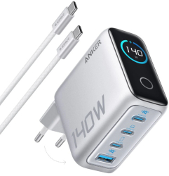 Incarcator de retea Anker Zolo 140W Digital Display 3x USB-C 1x USB-A PD 3.1 cablu USB-C inclus Argintiu 