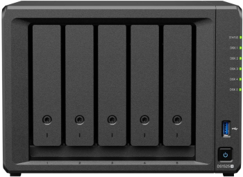 NAS Synology DS1525+ AMD Ryzen V1500B 4-core 8 GB DDR4 ECC, 5x Bay SATA, 2x M.2 NVMe, 2x RJ-45 2.5GbE, 2x USB 3.2, Expansion Port 