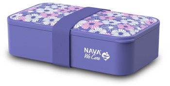 Recipient stocare hrana Nava We Care 650 ml violet cu furculita lingura si cutit integrat 