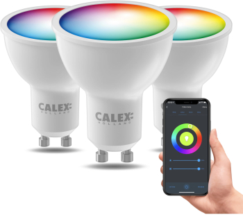 Set 3 becuri LED RGB inteligente Calex Smart Wi-Fi Bluetooth GU10 4.9W 345 lm lumina alba si colorata compatibil Amazon Alexa Google 