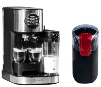 Set espressor cu pompa si rasnita Studio Casa CG Barista latte 15 Bar 1470 W 1.2 l Cana lapte 700 ml 30 g lane inox Negru 