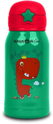 Sticla din otel inoxidabil cu pai We Care green dino 500ml 
