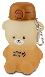 Sticla din silicon moale cu pai Nava We Care forma de ursulet 600 ml fara BPA sau PVC 