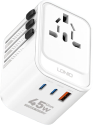 Adaptor priza international GaN LDNIO Z8 1XUSB 2XUSB-C Incarcare rapida 45W 