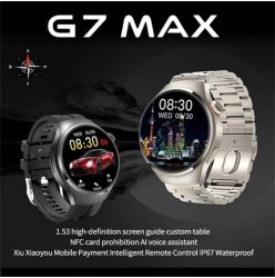 Ceas Smartwatch Barbati Negru G7 MAX + 2 Bratari CADOU NFC cadran metalic 65 inci HD Fitness notificari apel Bluetooth 
