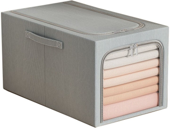 Cutie de Depozitare Flippy 31L din In si Bumbac Pliabila Cadru din Otel 45 x 30 x 23 cm Albastru Fumuriu 