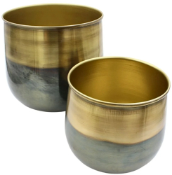 Set 2 Masti pentru Ghivece de Flori &ndash Metal Auriu si Gri Fumuriu 19 cm si 14 cm