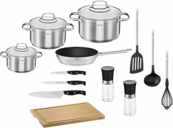Set vase de gatit cu capac si ustentile otel inoxidabil 16 piese Rosle Elegance 