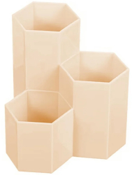 Suport pensule machiaj 3 compartimente din plastic Gonga® Crem 