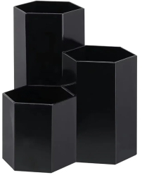Suport pensule machiaj 3 compartimente din plastic Gonga® Negru 