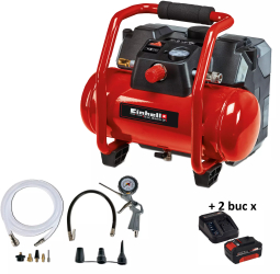 Compresor aer Einhell TE-AC 3668 FLi OF Set Solo 6L 8bar 16000RPM + 2 x Kit acumulator si incarcator Einhell PXC 4512042 18 V 4.0 Ah 