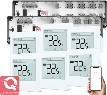 Automatizare Incalzire Pardoseala Q10 Controller pardoseala 2x 8 zone 6 Termostate cu fir Q40 Incastrabil Smart Alb 