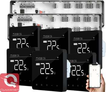Automatizare Incalzire Pardoseala Q10 Controller pardoseala 2x 8 zone 6 Termostate cu fir Q40 Incastrabil Smart Negru 