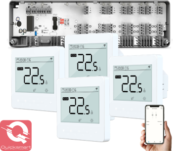Automatizare Incalzire Pardoseala Q10 Controller pardoseala 8 zone 4 Termostate cu fir Q40 Incastrabil Smart Alb 