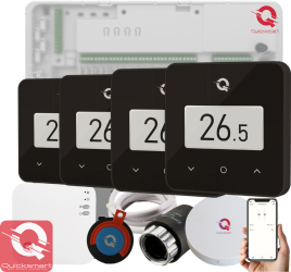 Automatizare Incalzire Pardoseala Q20 Controller 8 zone 4 Termostate Q30 Wireless 8 actuatoare Ecran e-Ink Smart Negru 